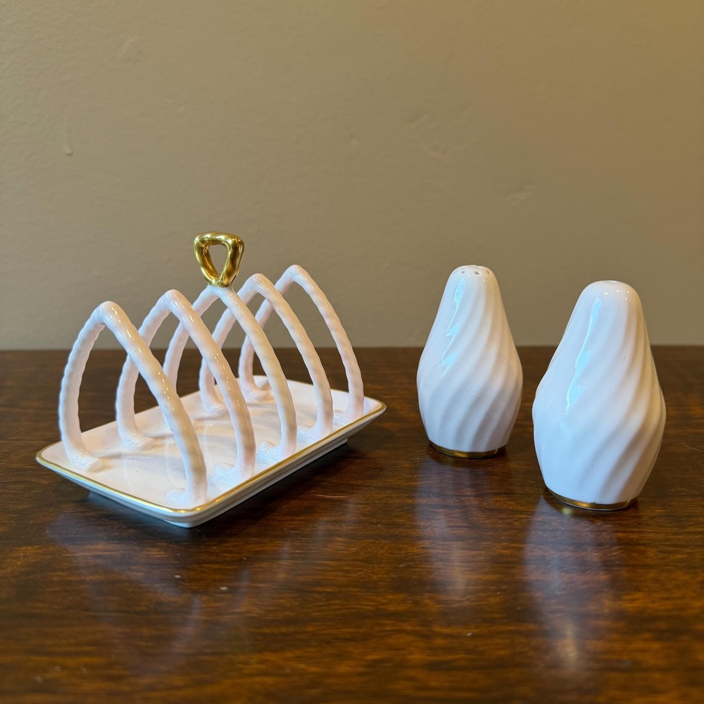 Vintage 1940's EB Foley Bone China Breakfast Set Toast Rack S/P Shakers